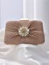 Mini Box Bag Glamorous Rhinestone Decor Ruched Detail Chain Glitter For Party