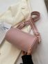 Small Flap Bucket Bag Minimalist Pink PU