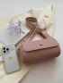 Small Flap Bucket Bag Minimalist Pink PU