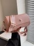 Small Flap Bucket Bag Minimalist Pink PU