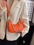 Crocodile Embossed Hobo Bag Neon Orange Chain Decor