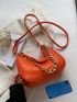 Crocodile Embossed Hobo Bag Neon Orange Chain Decor