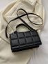 Black Square Bag With Coin Purse Geometric Embossed