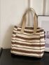 Stripe Pattern Shopper Bag Letter Patch Double Handle