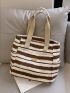 Stripe Pattern Shopper Bag Letter Patch Double Handle