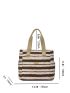 Stripe Pattern Shopper Bag Letter Patch Double Handle