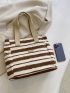 Stripe Pattern Shopper Bag Letter Patch Double Handle