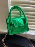 Mini Square Bag Metallic Crocodile Embossed Double Handle Chain Strap