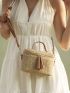 Mini Bucket Bag Tassel Decor Straw Bag For Vacation