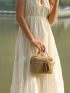 Mini Bucket Bag Tassel Decor Straw Bag For Vacation