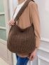 Minimalist Crochet Baguette Bag Women's Casual One Shoulder Tote Minimalist Woven Bag One Shoulder Shopping Bag Large Capacity One Shoulder Bag