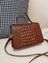 Crocodile Embossed Square Bag Chain Decor Top Handle