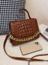 Crocodile Embossed Square Bag Chain Decor Top Handle