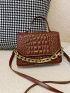 Crocodile Embossed Square Bag Chain Decor Top Handle