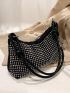 Studded Decor Hobo Bag Medium Black Punk