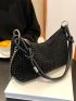 Studded Decor Hobo Bag Black Medium Punk