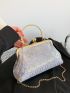 Sequin Decor Square Bag Small Kiss Lock For Party