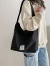 Black Hobo Bag Letter Patch Top Handle For Daily