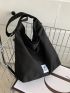 Black Hobo Bag Letter Patch Top Handle For Daily