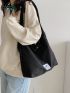 Black Hobo Bag Letter Patch Top Handle For Daily