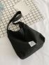 Black Hobo Bag Letter Patch Top Handle For Daily