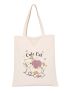 Small Shopper Bag Letter & Cartoon Cat Pattern Double Handle For Shopping