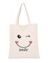 Small Shopper Bag Letter & Expression Pattern Double Handle For Shopping