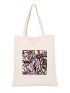 Small Shopper Bag Colorblock Letter Pattern Double Handle For Shopping