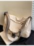 Beige Messenger Bag Release Buckle Flap Adjustable Strap For Daily