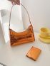 Funky Style Baguette Bag Metallic Crocodile Embossed With Coin Purse