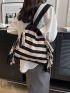 Stripped Pattern Shoulder Tote Bag Colorblock Fringe Decor For Vacation