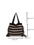 Stripped Pattern Shoulder Tote Bag Colorblock Fringe Decor For Vacation