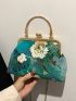 Ombre Square Bag Floral Pattern Metal Decor Chain Strap For Party