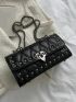 Quilted Square Bag Studded Decor Flap Chain Strap