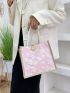 Mini Square Bag Floral Pattern Double Handle For Daily