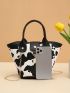 Cow Pattern Bucket Bag Faux Pearl Decor Chain PU For Daily Life