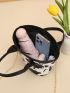 Cow Pattern Bucket Bag Faux Pearl Decor Chain PU For Daily Life