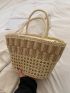 Two Tone Straw Bag Hollow Out Large Capacity Vacation For Summer