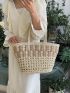 Two Tone Straw Bag Hollow Out Large Capacity Vacation For Summer