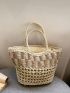 Two Tone Straw Bag Hollow Out Large Capacity Vacation For Summer