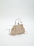 Small Straw Bag Metal Decor Top Handle For Vacation