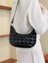 Embossed Detail Hobo Bag PU Black For Daily Life