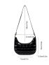 Embossed Detail Hobo Bag PU Black For Daily Life