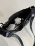 Embossed Detail Hobo Bag PU Black For Daily Life