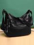 Multi Zip Hobo Bag PU Black For Daily Life