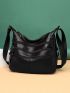 Multi Zip Hobo Bag PU Black For Daily Life