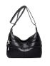 Multi Zip Hobo Bag PU Black For Daily Life