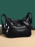 Multi Zip Hobo Bag PU Black For Daily Life