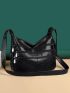 Multi Zip Hobo Bag PU Black For Daily Life