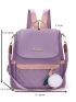 Quilted Classic Backpack Pom Pom Decor Letter Detail Fashionable For School